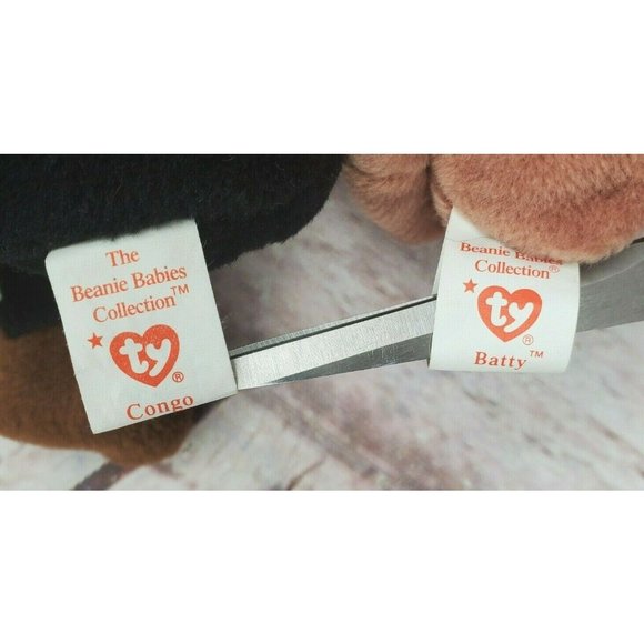 Rare 1996 Batty & Congo Retired Vintage Beanie Babies Collectible P.V.C Pellets - Picture 9 of 12